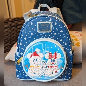 Disney Loungefly Mickey & Minnie Mouse Snowman Snow globe bag backpack